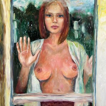 제목이 "Girl at the window"인 미술작품 Kateryna Krivchach로, 원작, 기름