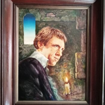 Painting titled "Портрет " В.С.Высоц…" by Andrei Biriukov, Original Artwork, Oil Mounted on Wood Stretcher frame