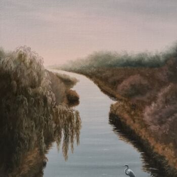 Painting titled "Магия раннего утра" by Elena Istomina, Original Artwork, Oil Mounted on Cardboard