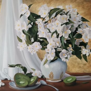 Painting titled "Ароматный жасмин" by Elena Istomina, Original Artwork, Oil