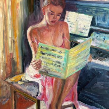 「Girl with notes」というタイトルの絵画 Kateryna Krivchachによって, オリジナルのアートワーク, オイル