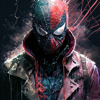 Digital Arts titled "spiderman under the…" by Frédéric Font (Chroma), Original Artwork, Digital Painting Mounted on Wood Str…