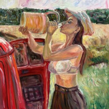 제목이 "Girl with wine"인 미술작품 Kateryna Krivchach로, 원작, 기름