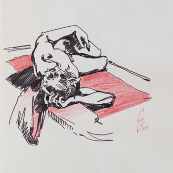 Σχέδιο με τίτλο "Resting youth." από Sergey Sovkov, Αυθεντικά έργα τέχνης, Κοντέ