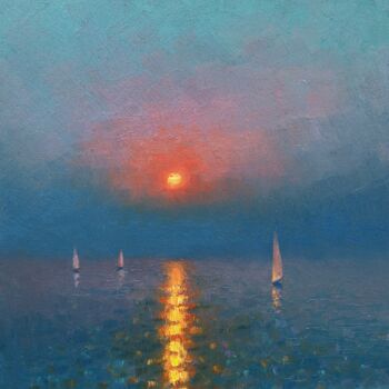 제목이 "Sunset 14"인 미술작품 Dmitry Oleyn로, 원작, 기름 나무 들것 프레임에 장착됨
