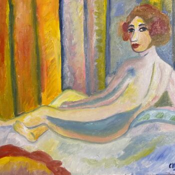 Painting titled ""Iris, odalisque"" by Claire Marie Gay, Original Artwork, Oil Mounted on Wood Panel