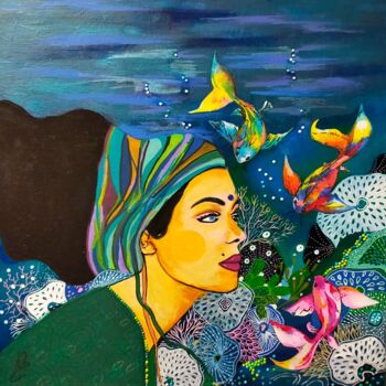 Collages intitulée "Aquarium" par Art&B, Œuvre d'art originale, Collages Monté sur Châssis en bois