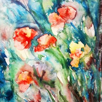 Pintura titulada ""Red Poppies"" por Selena Sashina, Obra de arte original, Acuarela