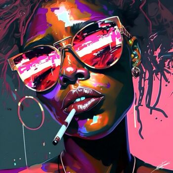 Digital Arts titled "La vie en rose" by Frédéric Font (Chroma), Original Artwork, Digital Painting Mounted on Wood Stretcher…