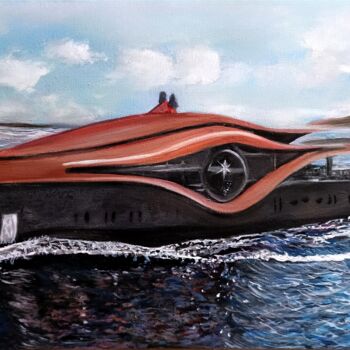 Painting titled "Яхта Zion 110m" by Anna Mytavska (Cabrerra), Original Artwork, Oil Mounted on Wood Stretcher frame