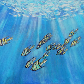 Ζωγραφική με τίτλο "Ocean Fish." από Viktoriya Filipchenko, Αυθεντικά έργα τέχνης, Λάδι Τοποθετήθηκε στο Ξύλινο φορείο σκελε…
