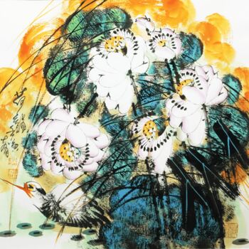 Painting titled "Rhythm of the Lotus…" by Dayou Lu, Original Artwork, Pigments