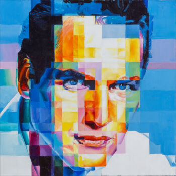 Painting titled "Paul Newman" by Assunta Cassa, Original Artwork, Oil Mounted on Wood Stretcher frame
