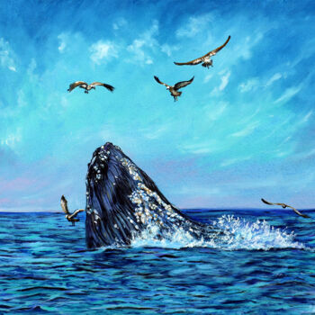 Pittura intitolato "The Blue Whale With…" da Viktoriya Filipchenko, Opera d'arte originale, Olio Montato su Telaio per barel…