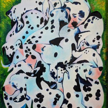 Drawing titled "Dalmatian Pile" by Oberlin The Artist, Original Artwork, Oil