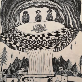 Drawing titled "I custodi del tempio" by Mauro Sposito, Original Artwork, Gel pen