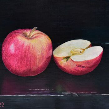 Ζωγραφική με τίτλο "Red apples" από Sergey Suslov, Αυθεντικά έργα τέχνης, Λάδι Τοποθετήθηκε στο Ξύλινο φορείο σκελετό