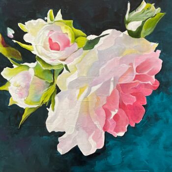 Painting titled "Roses" by Brigitte Bouron, Original Artwork, Oil