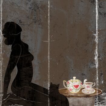 Digitale Kunst mit dem Titel "Me and my cat | Vin…" von Dounia Jaaboub, Original-Kunstwerk, Digitale Malerei