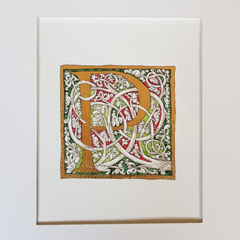 Painting titled "LETTER P, FLORAL LE…" by Ekaterina Andreeva, Original Artwork, Watercolor