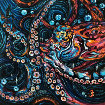 "Octo World" başlıklı Tablo Jessica Shilling tarafından, Orijinal sanat, Petrol