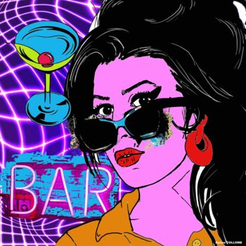 「Amy Winehouse」というタイトルの絵画 Karine Collombによって, オリジナルのアートワーク, デジタル絵画 ウッドストレッチャーフレームにマウント