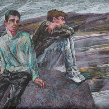 「Watching April」というタイトルの描画 Sergey Sovkovによって, オリジナルのアートワーク, コンテ