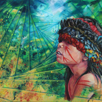 Painting titled "Arutan" by Magali Angot (Mangot), Original Artwork, Acrylic Mounted on Wood Stretcher frame