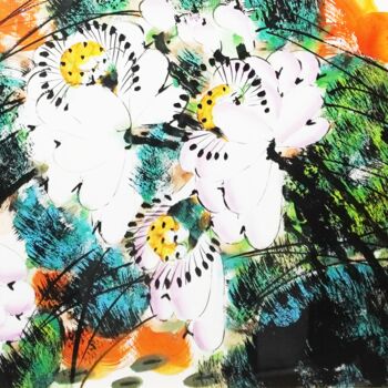 Painting titled "Fun in the lotus po…" by Dayou Lu, Original Artwork, Pigments