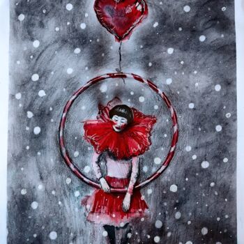 Pittura intitolato "Girl with balloon" da Carolina Saidenberg, Opera d'arte originale, Grafite