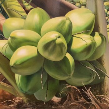 Painting titled "COCOS" by Rose Fernandes, Original Artwork, Oil Mounted on Wood Stretcher frame