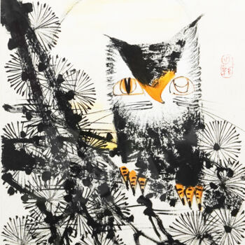 Ζωγραφική με τίτλο "Hazy moon 月朦胧 （No.F…" από Dayou Lu, Αυθεντικά έργα τέχνης, Χρωστικές ουσίες