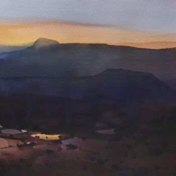 Malerei mit dem Titel "Last spark of sunsh…" von Prashant Prabhu, Original-Kunstwerk, Aquarell