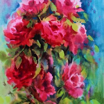 제목이 "Red roses"인 미술작품 Nadiia Dubei로, 원작, 수채화