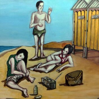Painting titled "Le Astanti annoiate" by Paolo Erriu, Original Artwork, Watercolor Mounted on Wood Stretcher frame