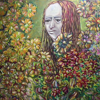 Painting titled "Mona Lisa Unsmile" by Paolo Erriu, Original Artwork, Watercolor Mounted on Wood Stretcher frame