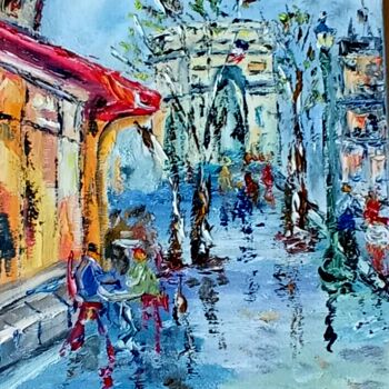 Painting titled "PARIS L ARC DE TRIO…" by Jean Pierre Jumeaux, Original Artwork, Oil Mounted on Wood Stretcher frame