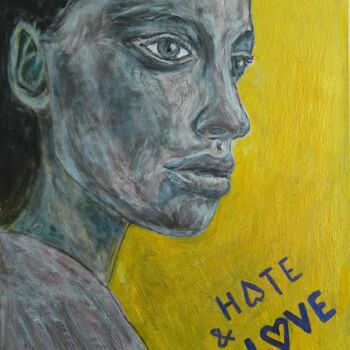 Painting titled "Women Portrait Edit…" by Martin Pollak, Original Artwork, Acrylic Mounted on Wood Stretcher frame