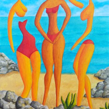 Pittura intitolato "Bathing girlfriends" da Peter Vamosi, Opera d'arte originale, Acrilico Montato su Telaio per barella in…
