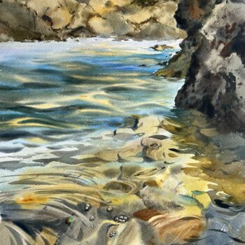 Painting titled "The sea coast. The…" by Eugenia Gorbacheva, Original Artwork, Watercolor