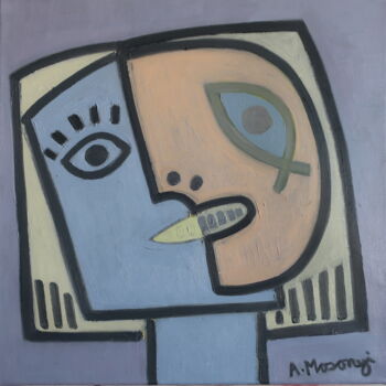 Painting titled "MAD MEDUSA" by Adele Mosonyi, Original Artwork, Oil Mounted on Wood Stretcher frame