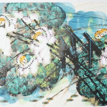 Painting titled "Fragrance of lotus…" by Dayou Lu, Original Artwork, Pigments