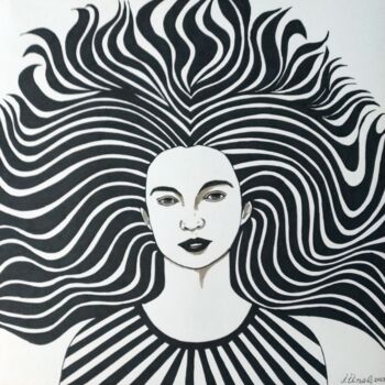 Zeichnungen mit dem Titel "Portrait with lines…" von Ibrahim Unal, Original-Kunstwerk, Marker