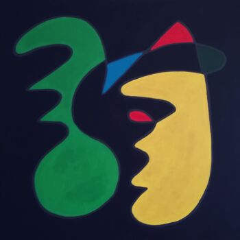 Schilderij getiteld "Dialogue Silencieux" door Yahya Ahssaini, Origineel Kunstwerk, Acryl Gemonteerd op Frame voor houten br…