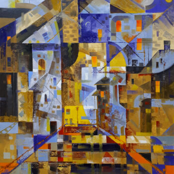 Ζωγραφική με τίτλο "Old town in the eve…" από Serhii Voichenko, Αυθεντικά έργα τέχνης, Λάδι