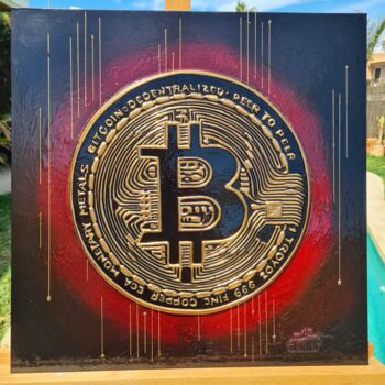 Rzeźba zatytułowany „RED BITCOIN GALLERY…” autorstwa Elmar Gerald Arneitz, Oryginalna praca, Metale