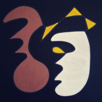 「Dualité en Dialogue」というタイトルの絵画 Yahya Ahssainiによって, オリジナルのアートワーク, アクリル ウッドストレッチャーフレームにマウント
