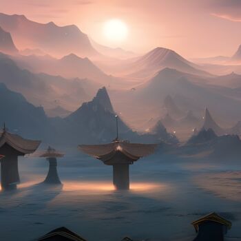 "torri orientali" başlıklı Dijital Sanat Lorenzo Corti tarafından, Orijinal sanat, AI tarafından oluşturulan görüntü