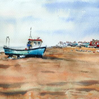 "Blue fishing boat o…" başlıklı Tablo Ibolya Taligas tarafından, Orijinal sanat, Suluboya