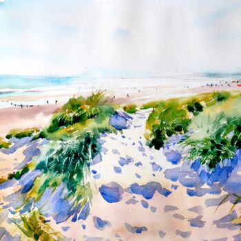 Malarstwo zatytułowany „Sand dunes at Cambe…” autorstwa Ibolya Taligas, Oryginalna praca, Akwarela